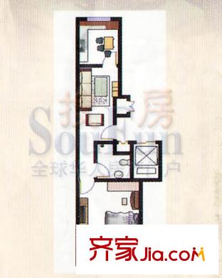 河北康城戶型圖1室1廳1衛(wèi)1廚