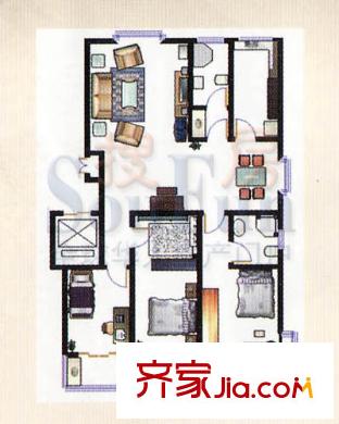 河北康城戶型圖3室2廳2衛(wèi)1廚