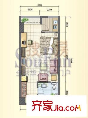 金沙城市廣場(chǎng)戶型圖樣板房平面圖 1室1廳1衛(wèi)1廚