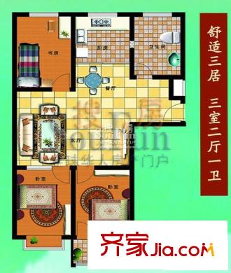 麗陽(yáng)四季戶型圖舒適三居 3室2廳1衛(wèi)1廚