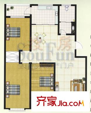 匯軒銘城戶型圖一期8號樓標(biāo)準(zhǔn)層戶型圖 3室2廳1衛(wèi)1廚