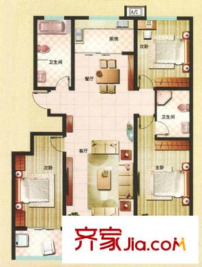 盛華園戶型圖新貴領(lǐng)地標(biāo)準(zhǔn)層戶型圖 3室2廳1衛(wèi)1廚