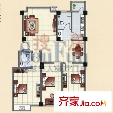 鴻禧花園戶型圖3室2廳2衛(wèi)1廚