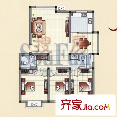 鴻禧花園戶型圖3室2廳2衛(wèi)1廚