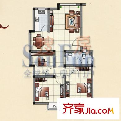 鴻禧花園戶型圖3室2廳1衛(wèi)1廚