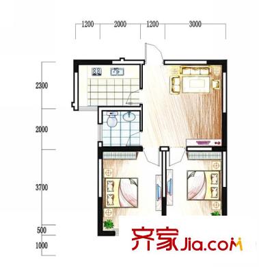 大成優(yōu)盤(pán)戶型圖1號(hào)樓戶型3 2室1廳1衛(wèi)1廚