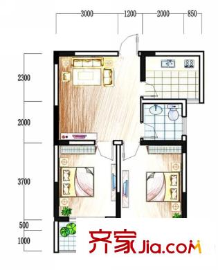 大成優(yōu)盤(pán)戶型圖1號(hào)樓戶型4 2室1廳1衛(wèi)1廚