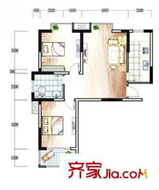 大成優(yōu)盤(pán)戶型圖2號(hào)樓戶型1 89/91平方米 2室1廳1衛(wèi)1廚