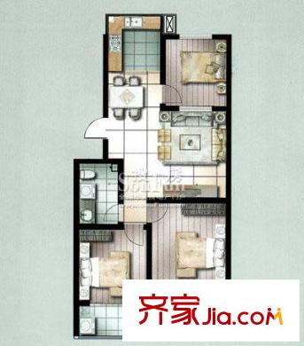香榭麗舍戶型圖E2戶型 3室2廳1衛(wèi)1廚