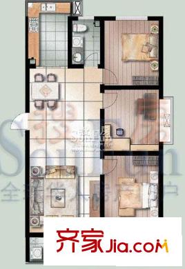 香榭麗舍戶型圖D戶型 3室2廳1衛(wèi)1廚