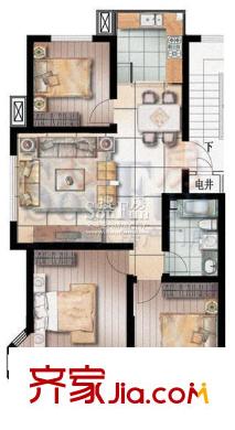 香榭麗舍戶型圖E3戶型 3室3廳2衛(wèi)1廚