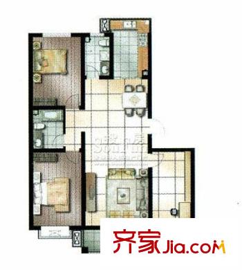 香榭麗舍戶型圖C戶型 2室2廳2衛(wèi)1廚