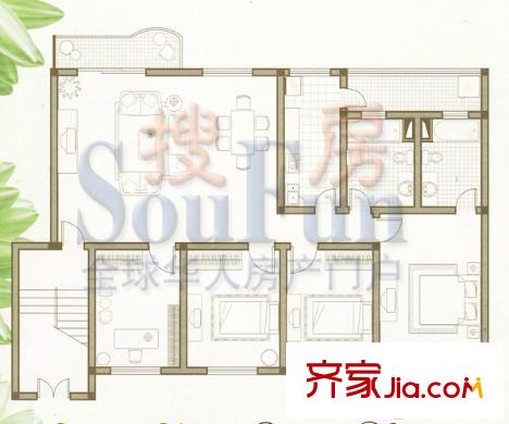 泛海城市花園戶型圖6#12#二單元 4室2廳2衛(wèi)1廚