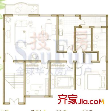 泛海城市花園戶型圖16＃一單元 3室2廳2衛(wèi)1廚