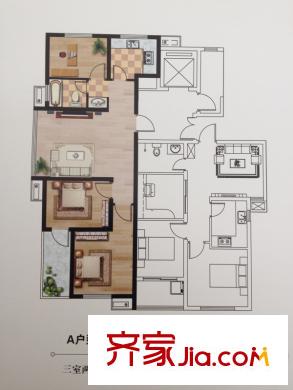 水岸華府22#精英公寓A戶型 3室2廳1衛(wèi)1廚