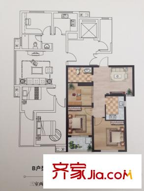 水岸華府22#精英公寓B戶型 3室2廳1衛(wèi)1廚