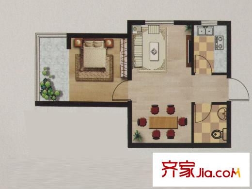 水岸華府27#D戶型 1室2廳1衛(wèi)1廚