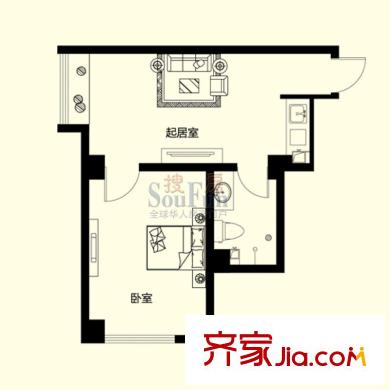 壹里香溪戶型圖H1戶型 1室1廳1衛(wèi)1廚