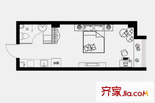 壹里香溪戶型圖G2戶型 1室1衛(wèi)1廚