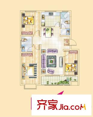 香岸花園戶型圖J戶型 3室2廳2衛(wèi)1廚