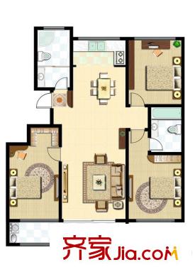 凱旋國際花園戶型圖一期高層住宅1戶型 3室2廳2衛(wèi)1廚