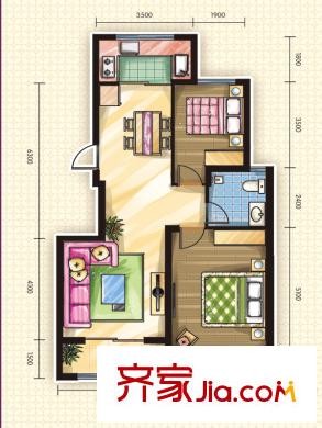 棟盛苑戶型圖5#D戶型 2室2廳1衛(wèi)1廚