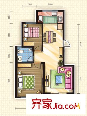 棟盛苑戶型圖5#D1戶型 2室2廳1衛(wèi)1廚