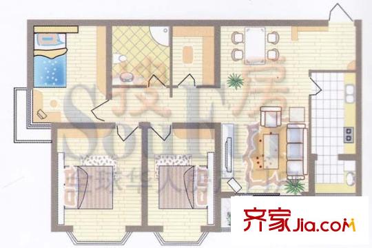 四平佳園戶型圖B戶型 3室2廳1衛(wèi)1廚