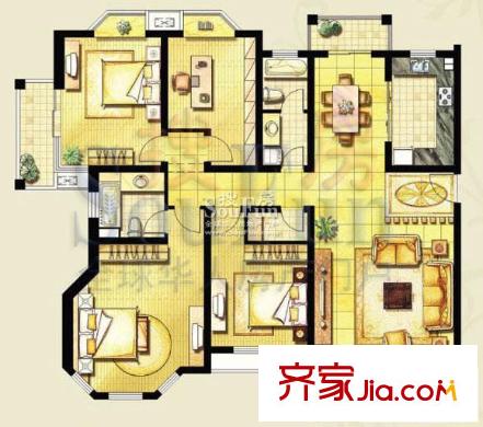 海信蘭郡戶(hù)型圖金色大第 4室2廳2衛(wèi)1廚