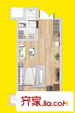 陽光100鳳凰社二期酒店式公寓精裝空間戶型 1室1廳1衛(wèi)