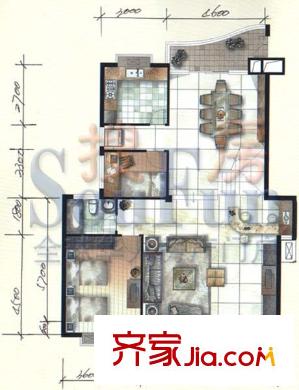名門現(xiàn)代城戶型圖復(fù)式一層 2室2廳1衛(wèi)1廚