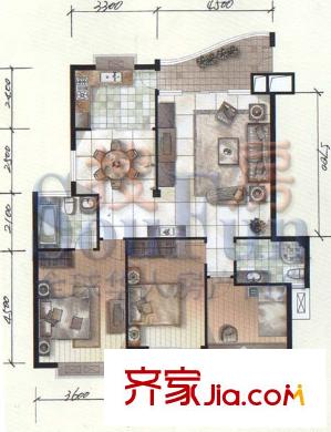 名門現(xiàn)代城戶型圖3室2廳2衛(wèi)1廚