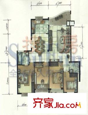 名門現(xiàn)代城戶型圖3室2廳2衛(wèi)1廚