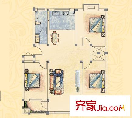 舜華園戶型圖戶型(3) 3室2廳1衛(wèi)1廚