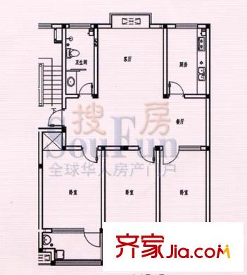 金寶生態(tài)花園戶型圖B戶型 3室2廳1衛(wèi)1廚