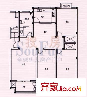 金寶生態(tài)花園戶型圖D戶型 3室2廳1衛(wèi)1廚