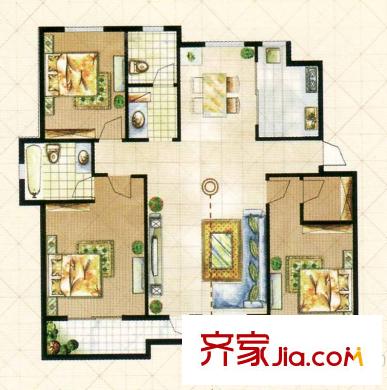 鳳凰太陽城戶型圖四期退臺洋房羅蘭格調(diào)戶型 3室2廳2衛(wèi)1廚