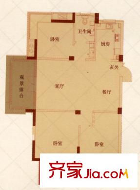 鳳凰太陽城戶型圖C15戶型 3室2廳1衛(wèi)1廚