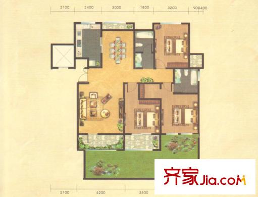 鳳凰太陽城戶型圖二期塞拉維C1戶型 3室2廳2衛(wèi)