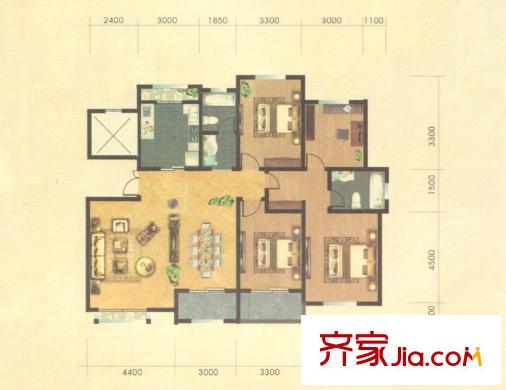 鳳凰太陽城戶型圖二期塞拉維A3戶型 4室2廳2衛(wèi)