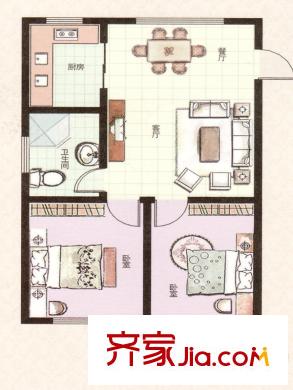 西城名都戶型圖二期寶華軒高層住宅標(biāo)準(zhǔn)層戶型二（售完） 2室2廳1衛(wèi)1廚