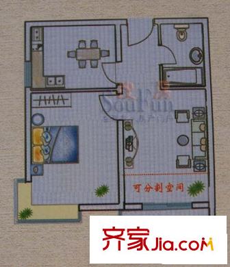 西城名都戶型圖1室1廳1衛(wèi)1廚