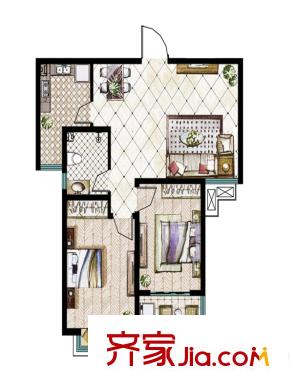 緹香美地戶型圖高層戶型2 2室2廳1衛(wèi)1廚