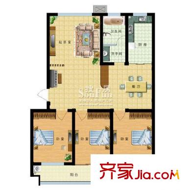 欣泰盛和苑戶(hù)型圖10#－B4戶(hù)型 3室2廳1衛(wèi)1廚