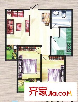 東城新華風景戶型圖二期6號樓標準層C戶型 2室2廳1衛(wèi)1廚