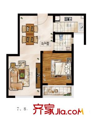 高速仁和盛庭二期高層7、8、10#D戶型 1室2廳1衛(wèi)1廚
