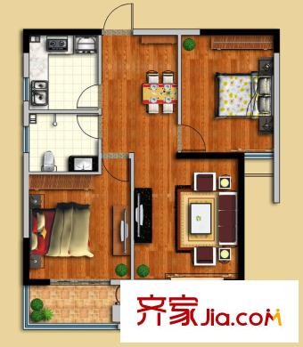 金域華府戶型圖C戶型圖 2室2廳1衛(wèi)1廚