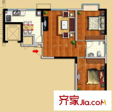 金域華府戶型圖D戶型圖 2室2廳1衛(wèi)1廚