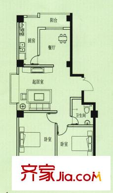 五洲花園戶型圖該戶型已售完 2室2廳1衛(wèi)1廚