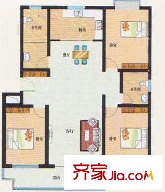 祥瑞家園戶(hù)型圖F戶(hù)型 3室2廳2衛(wèi)1廚